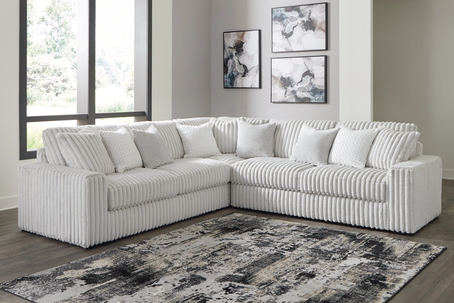 White sectional sofa in a bright living room